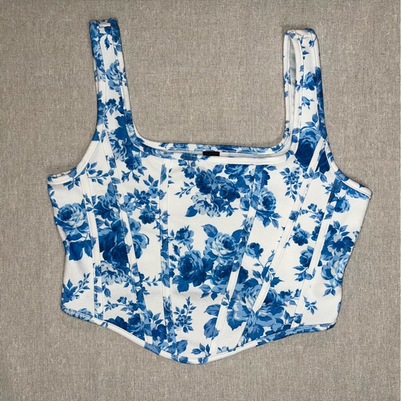SHEIN Tops - Shein | Blue & White Floral Corset Top | Small